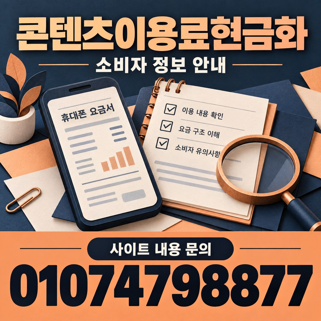 콘텐츠이용료현금화 소비자 정보 안내 · 사이트 내용 문의 01074798877